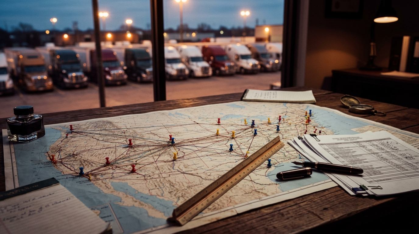 Freight dispatch route planning map and carrier lane telemetry